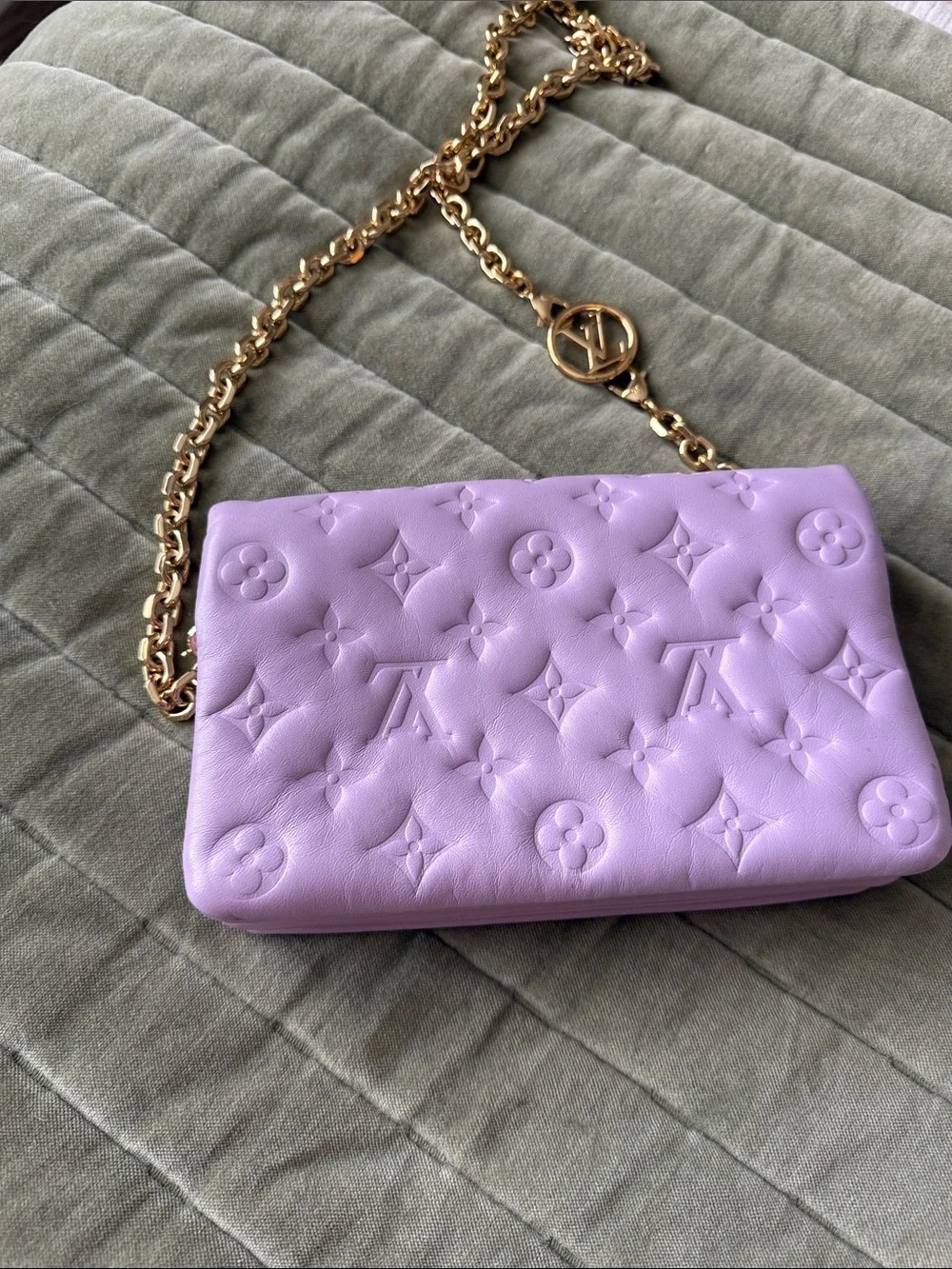 Louis Vuitton Lilac Monogram Coussin Pochette Lambskin Bag with Gold Hardware